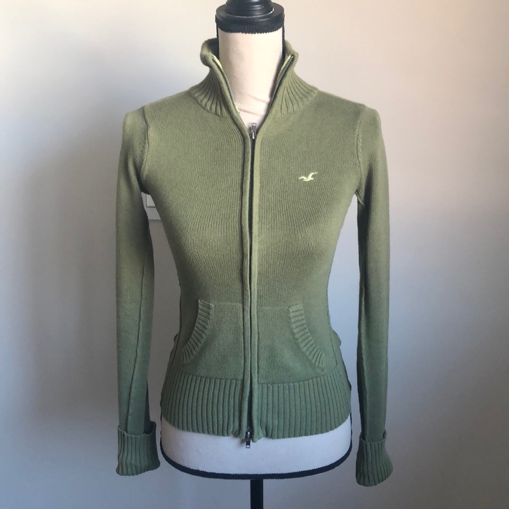 Authentic Hollister Olive zip-up Sweater small
